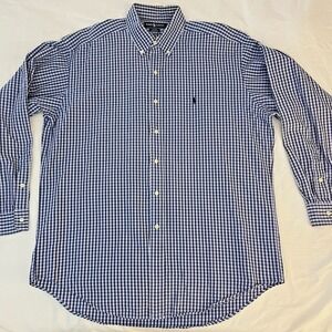 Ralph Lauren Blake Sz L Button Down Blue Plaid Shirt Men's Long Sleeve Classic